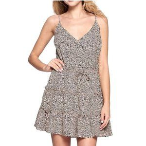 Crescent Animal Print Tiered Mini Dress Beige Black Size Medium NWT